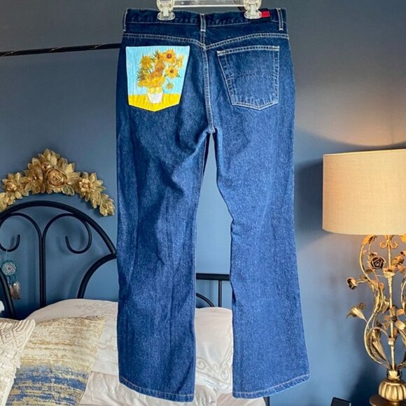 Vintage Tommy Hilfiger Customized Van Gogh Sunflowers Art Jeans - Picture 1 of 10